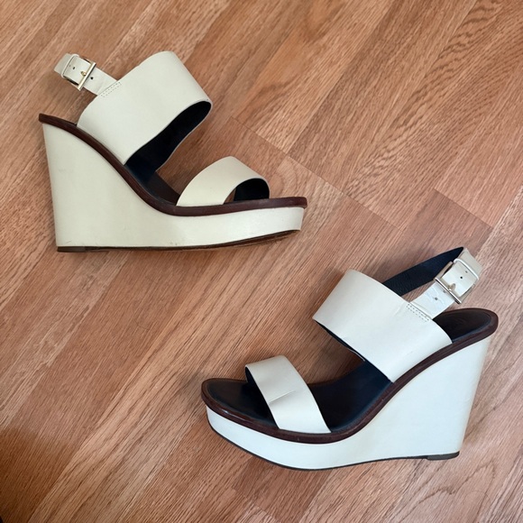 Tory Burch Lexington 110MM Ivory White Leather Platform Wedge Sandals Size 8.5 - Picture 3 of 7